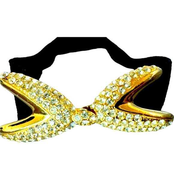 Vintage St Johns gold crystal belt buckle Santana fabric belt 125 crystals - Picture 1 of 8